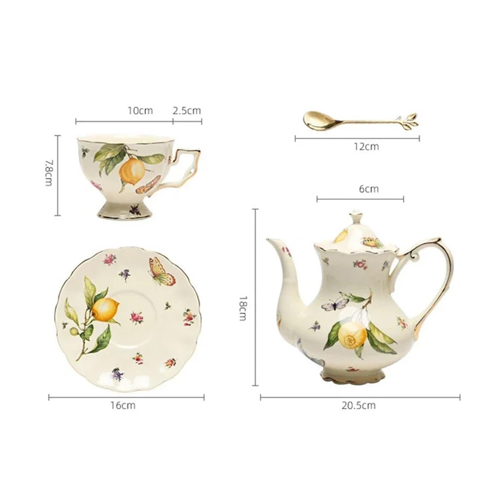 Ceramic Mug Coffee Cup and Saucers Set Lemon Pattern Retro